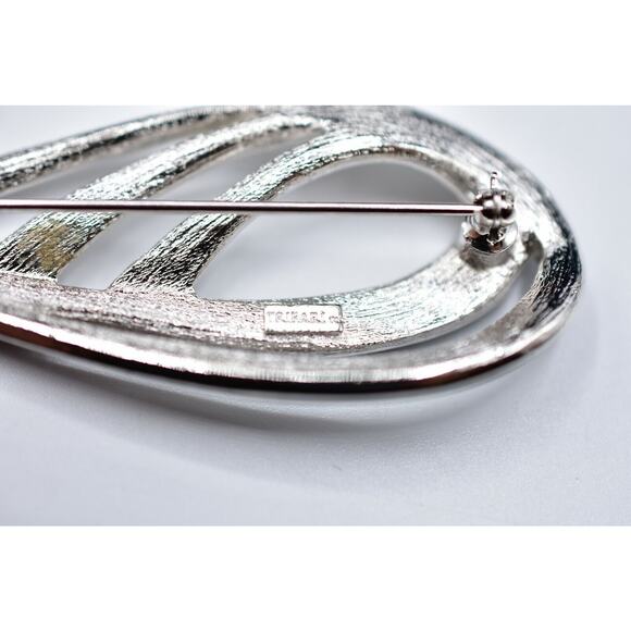 Trifari Vintage Pin Brooch Abstract Black Enamel Silver Tone Enamel Signed BinB - Picture 10 of 10